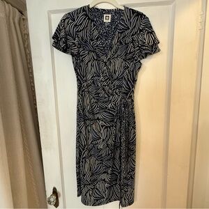 Anne Klein Faux-Wrap Flutter-Sleeve Printed Dress